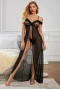 Women's Spaghetti Straps Off Shoulder Night Gown with Thong