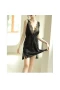 Long See-through Eyelash Nightgown with Lace Trim Black